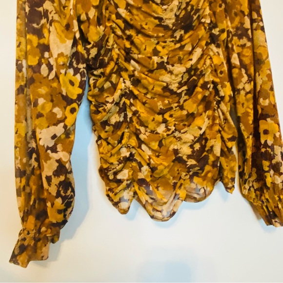 Jane and Delancey Floral Ruched Blouse in Brown and Yellow - Picture 5 of 11